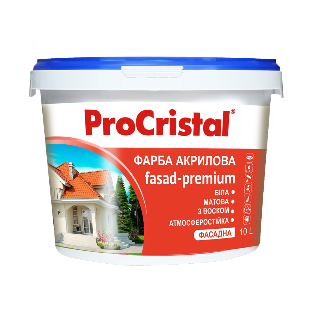 Фарба акрилова фасадна ProCristal Fasad-Premium IР-132 10 л білий матовий (i00300198) Фарби та емалі на ІРКОМ. Тел: 0 800 408 448. Доставка, гарантія, кращі ціни!, фото1